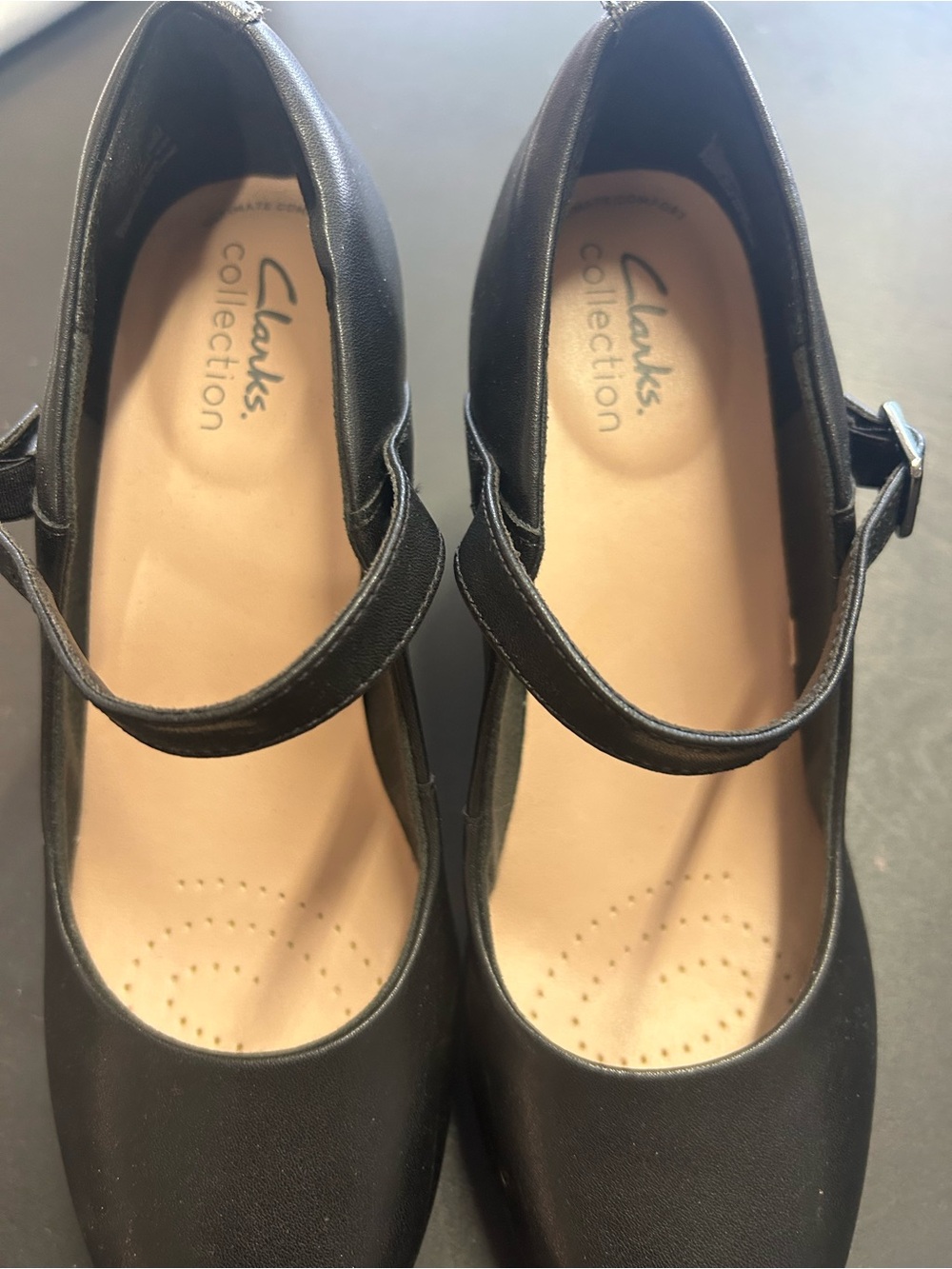 Clarks Black Mary Jane Heels with Cross Strap - Picture 2 of 5